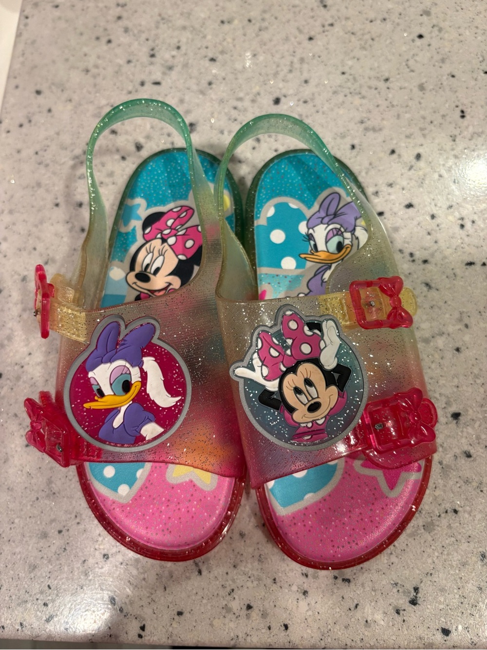 Minnie & Daisy Girls' Pink Glitter Jelly Sandals